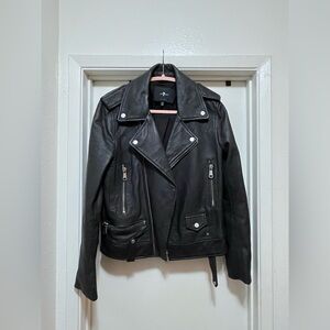 7 For All Mankind Black Leather Moto Jacket